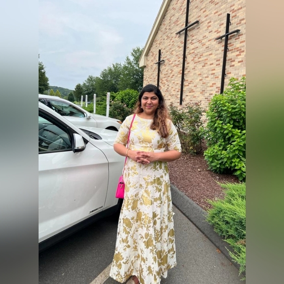 White / gold foil print Anarkali dress kurti top - Picture 1 of 5